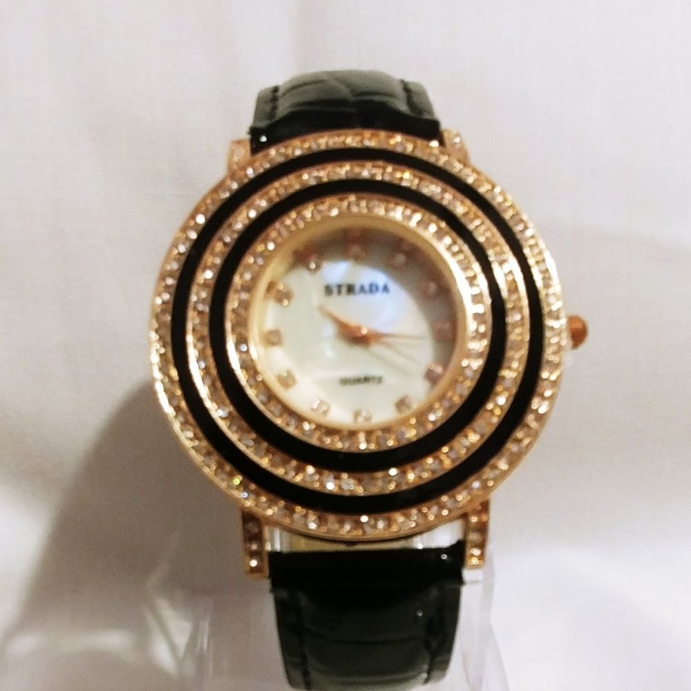 STRADA Watch Austrian Crystal Black Band
